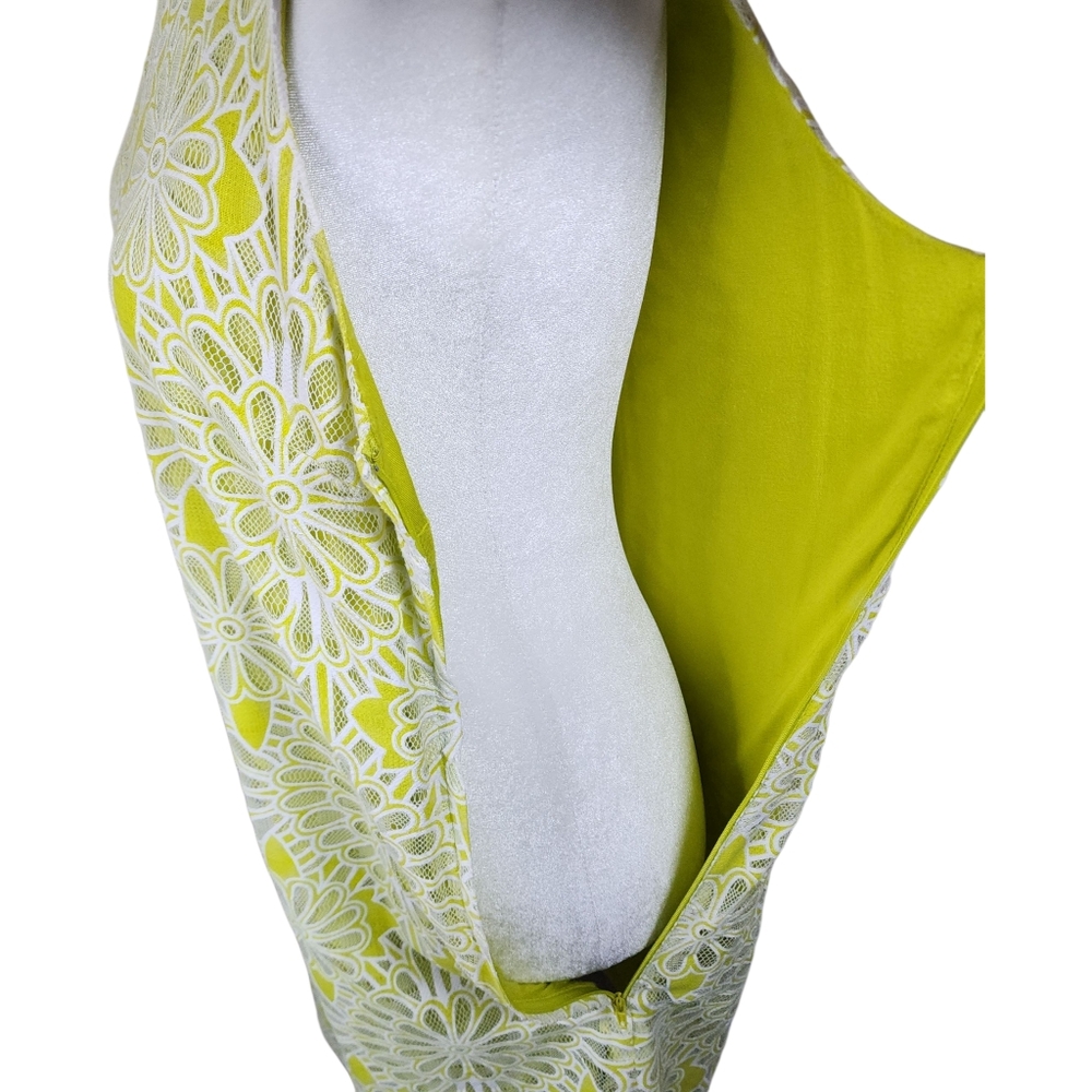 Badgley Mischka Lime White Lace Floral Embroidered Sheath Dress Size 8 - Picture 7 of 14
